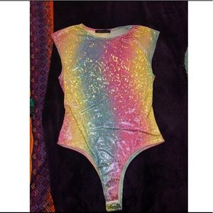 Glitter rave rainbow festival one piece bodysuit